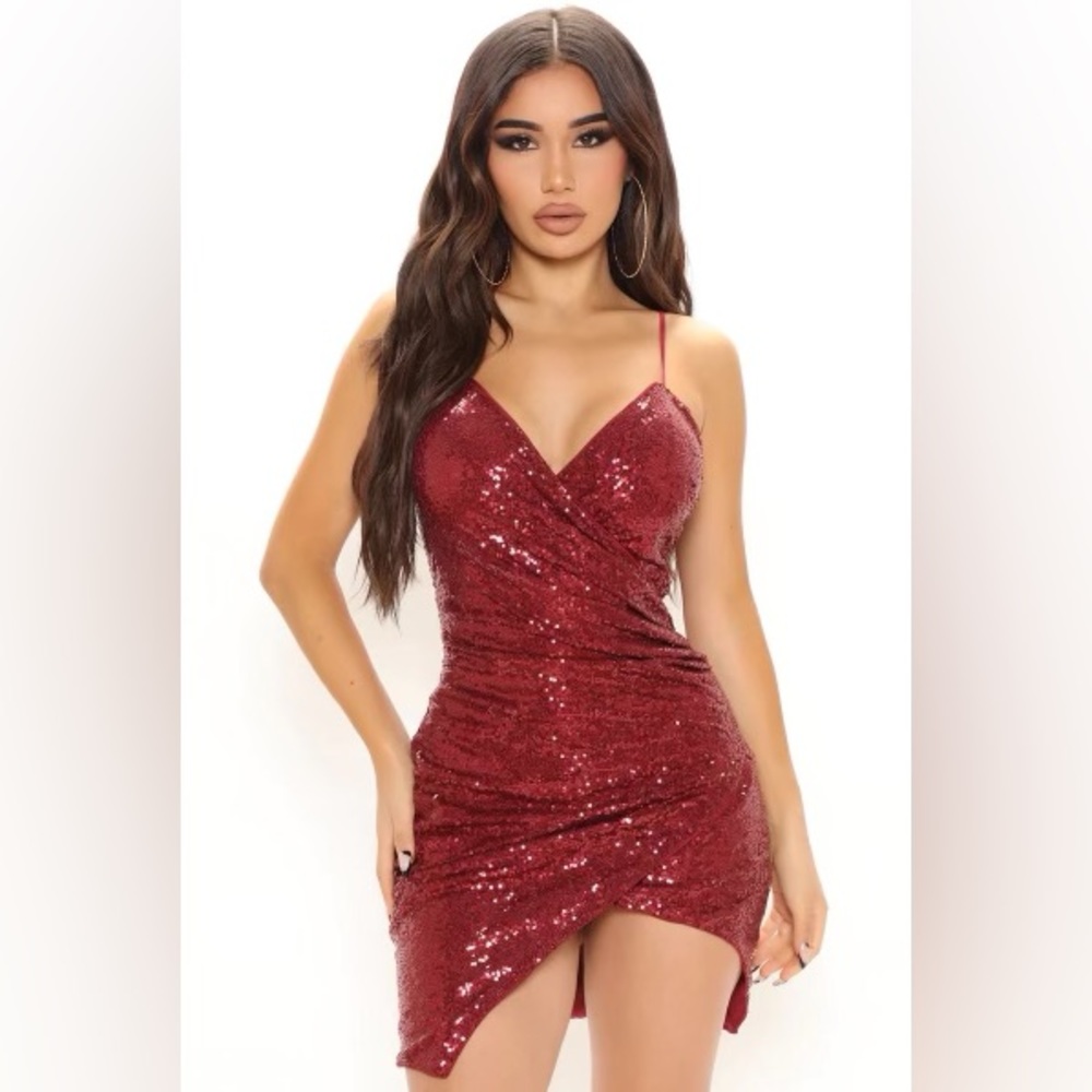 NWT Spaghetti Strap Sequined Blood Red Mini Dress